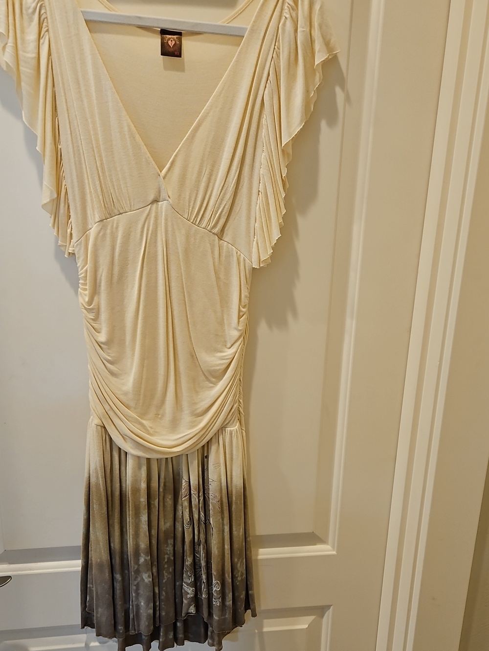Language Los Angeles Cream Ombre V-Neck Flutter Sleeve Dress
